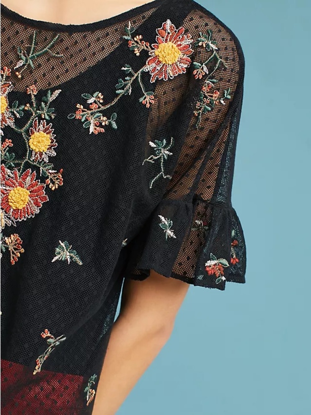 Anthropologie Maeve Cadiz embroidered mesh top - Picture 4 of 15